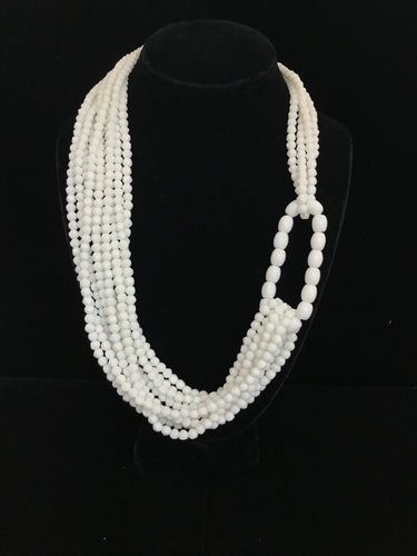White Czech Glass Bead Necklace