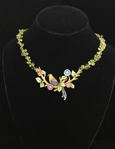 Peridot with Balinese Hand Carved Bird Pendant Necklace