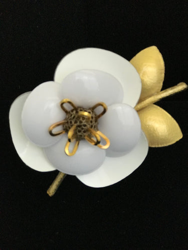 French Resin Flower Double Stem & Leaf Magnet
