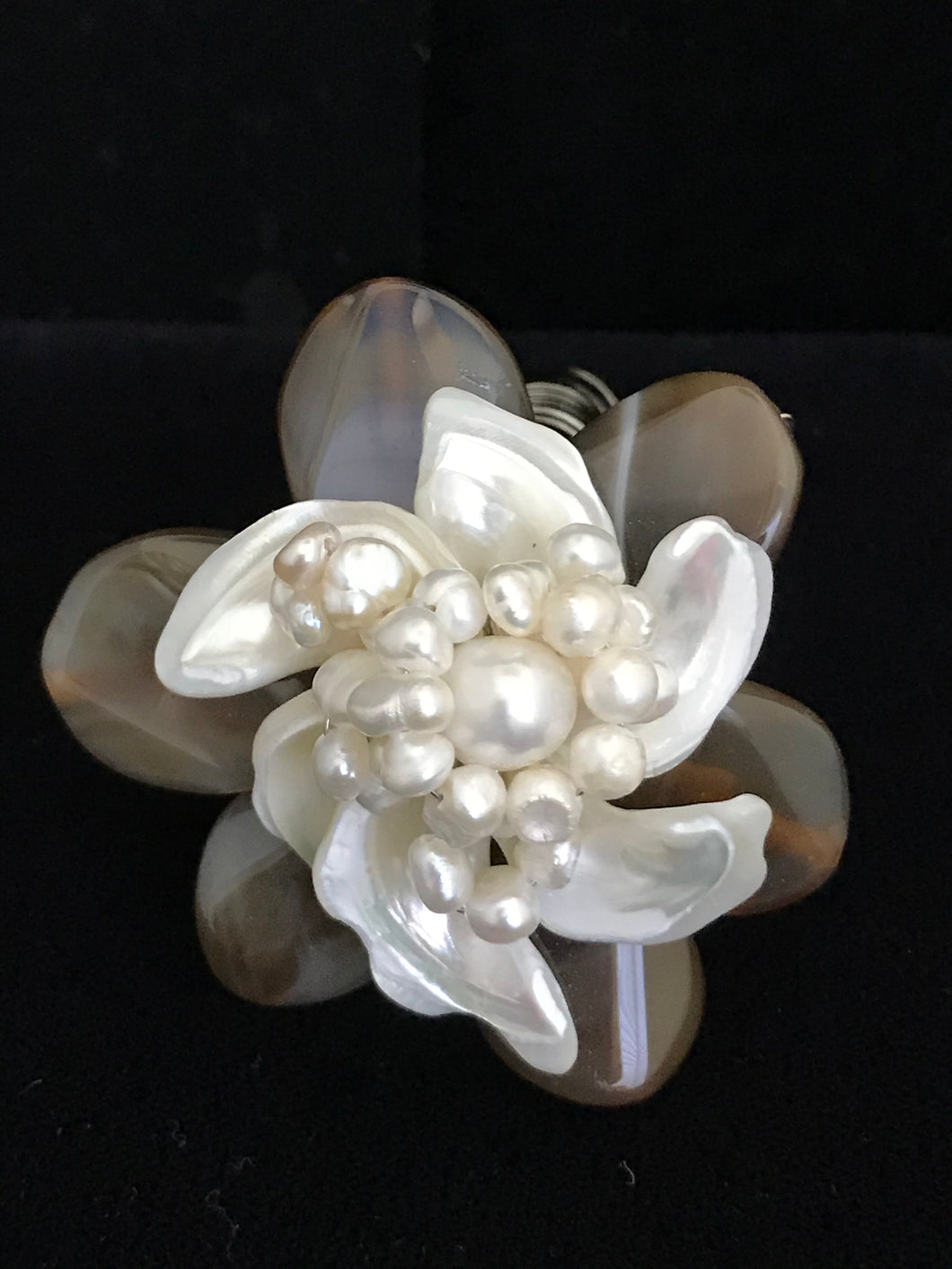 Mother of Pearl & Agate Wired Flower Magnet
