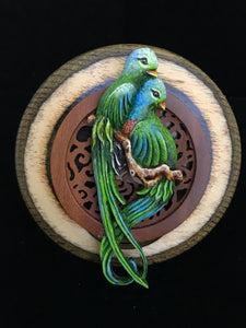 Balinese Parrots with Carved Wood Magnet