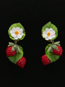 Frech Resin Strawberries & Flower Earrings